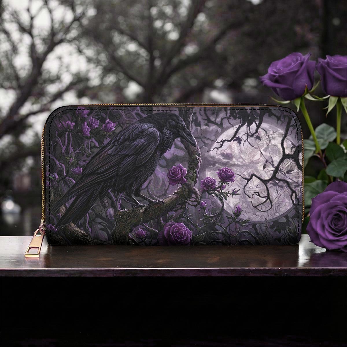 Gothic Leather Wallet Moonlit Raven