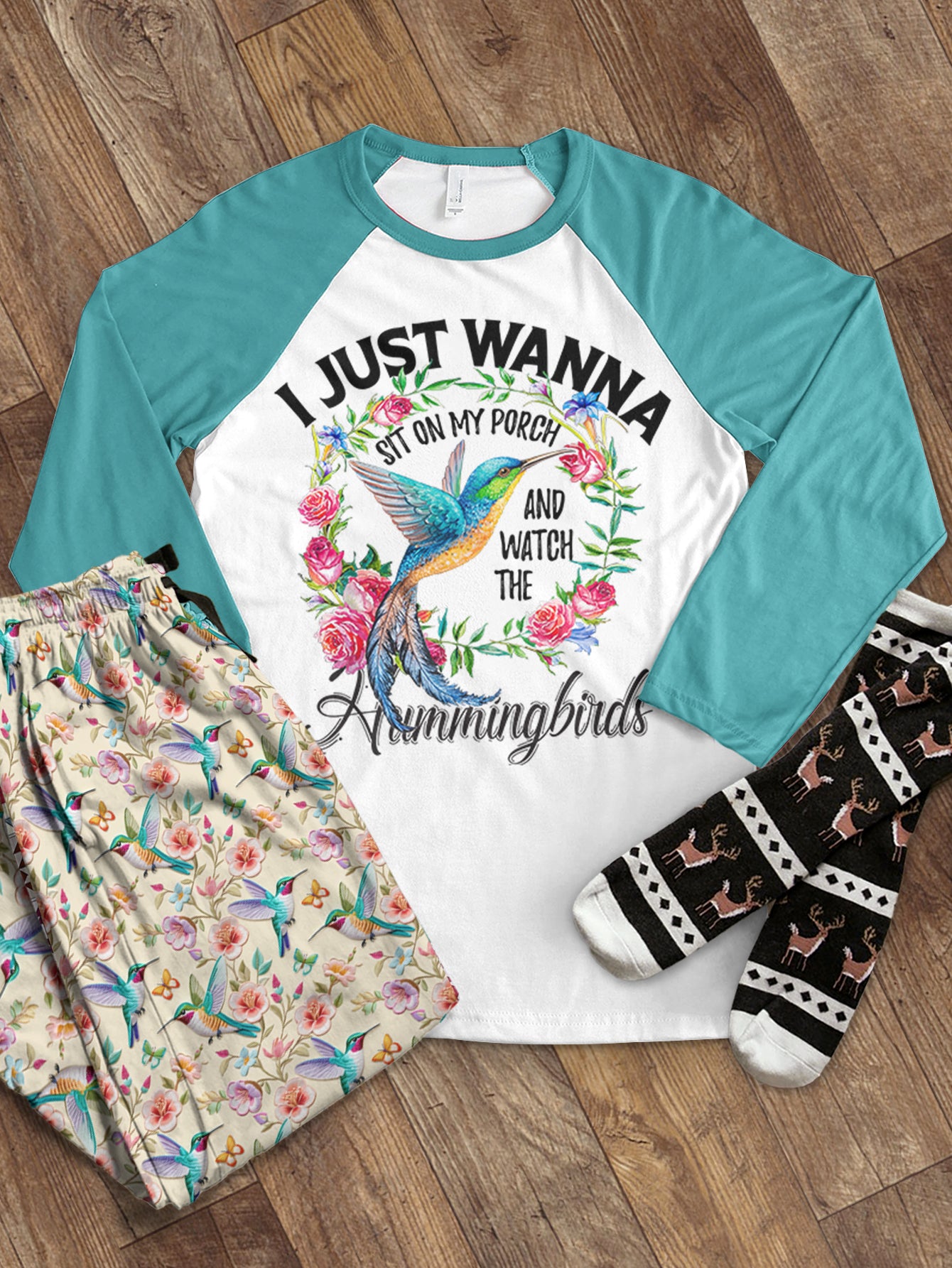 Hummingbird Raglan Lounge Pajamas Sit On My Porch Watch Hummingbirds