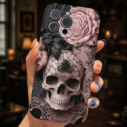 Skull Leather Phone Case Rose Beneath the Web