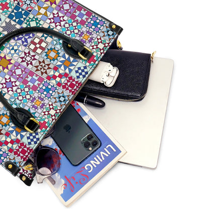 Sewing Lover Leather Handbag Traditional Quilt Blocks