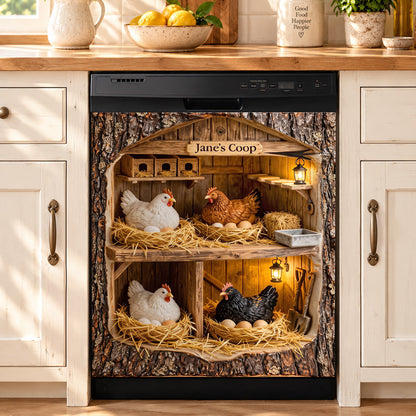 Chicken Magnetic Dishwasher Personalized Cover Rustic Chicken Coop & Nesting Hens