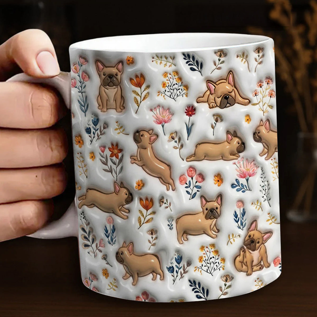 French Bulldog Ceramic Mug Happy Field Flowers