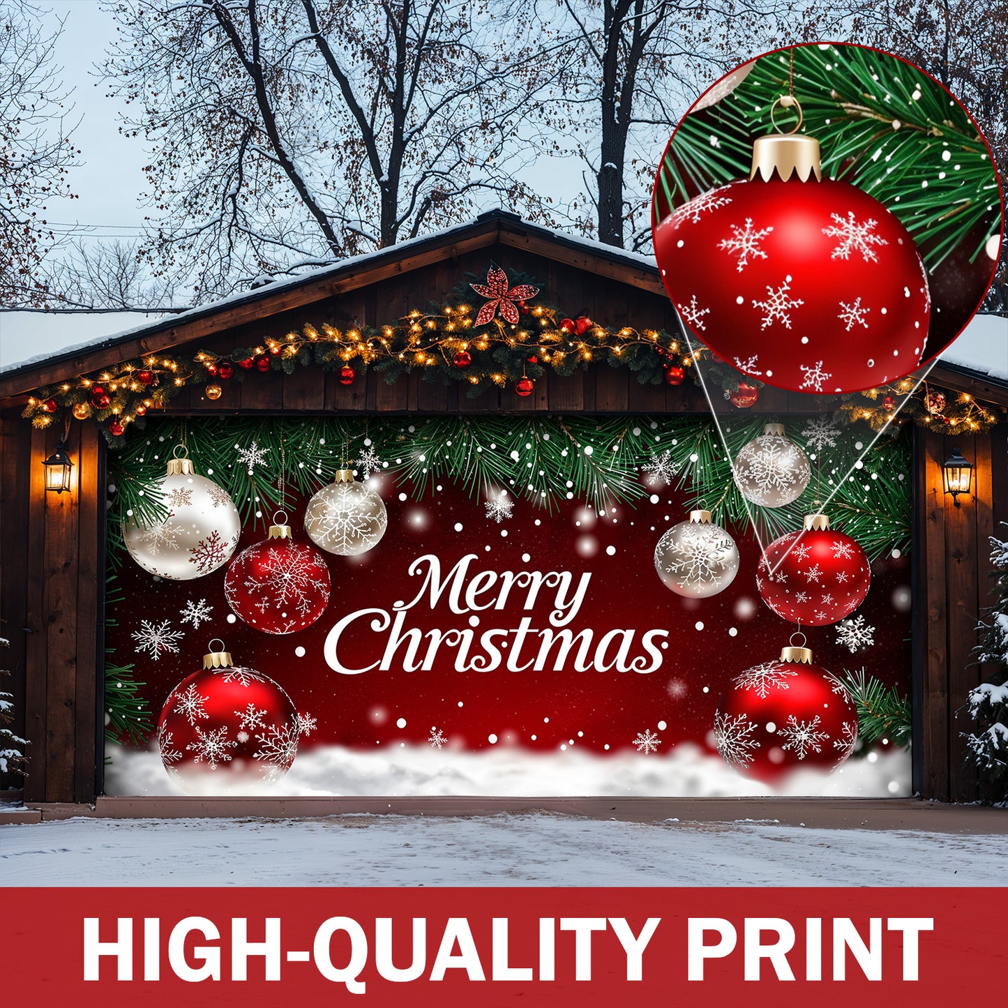 Christmas Garage Door Banner Decoration - Snowfall Wishes & Christmas Glow