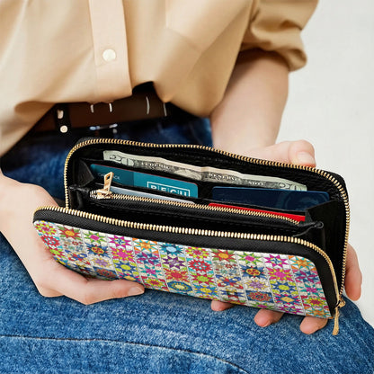 Sewing Lover Leather Wallet Colorful Quilt Blocks