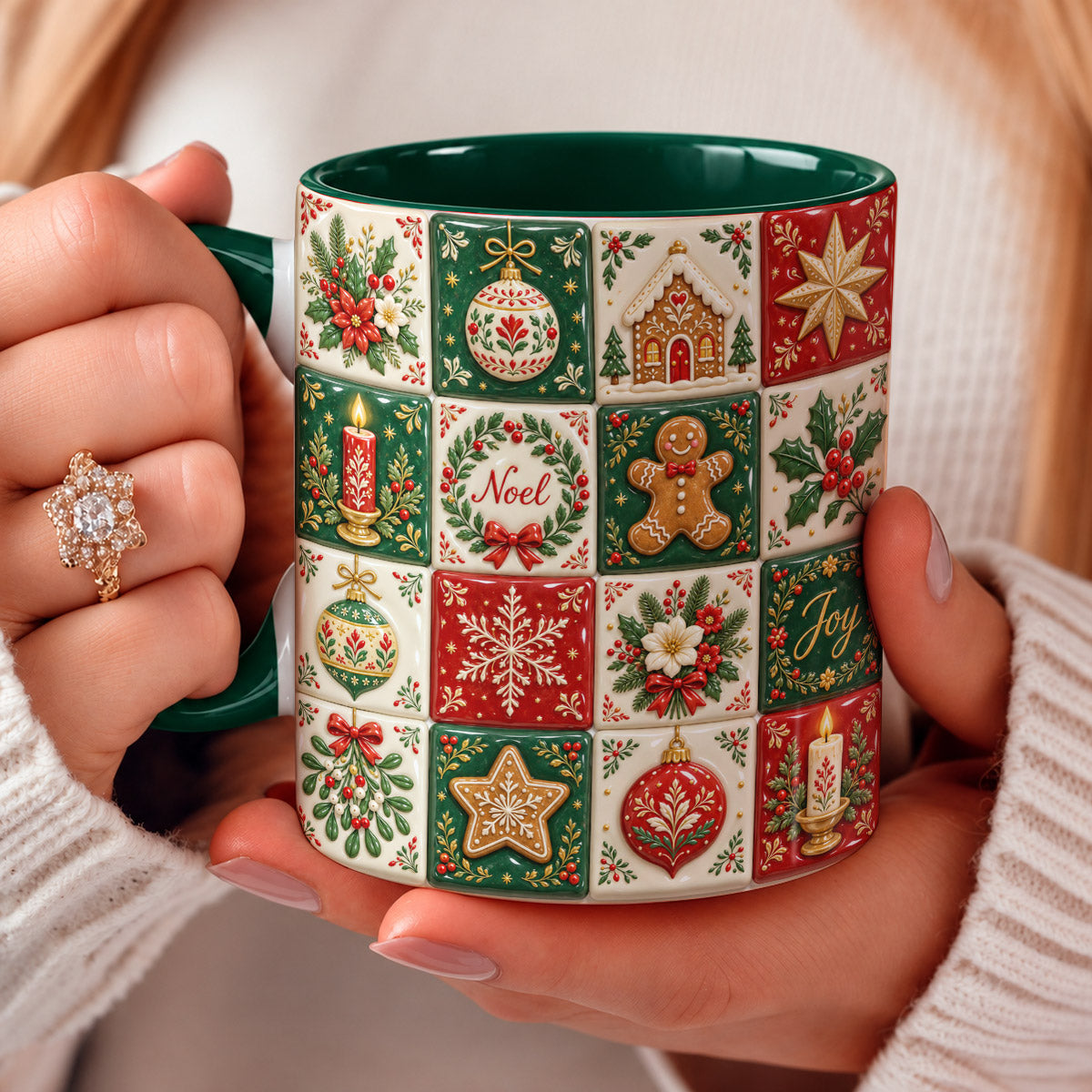 Christmas Ceramic Mug Vintage Christmas Patchwork