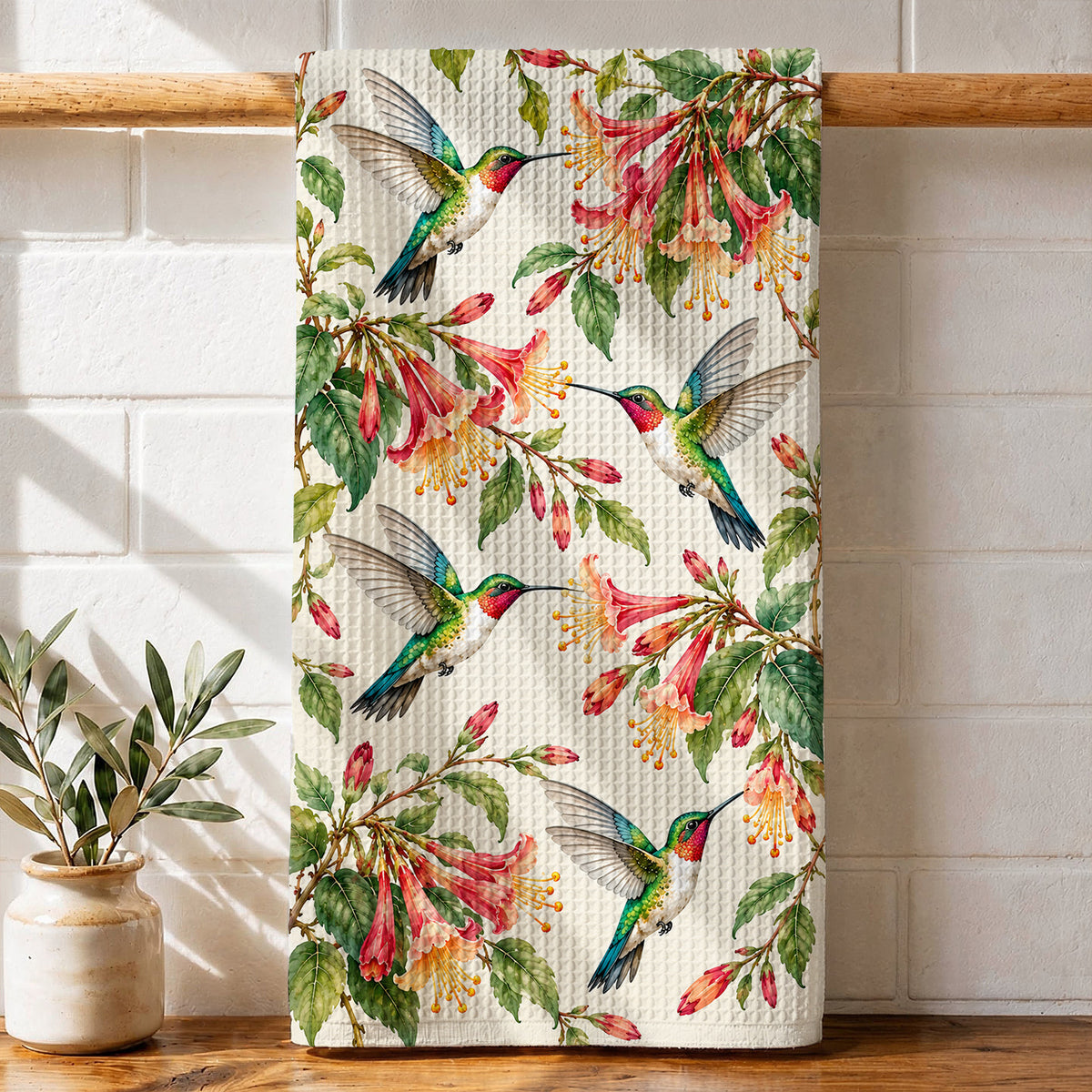 Hummingbird Kitchen Towel Vintage Hummingbird Garden