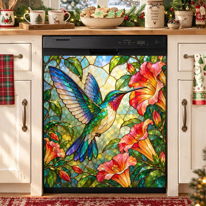 Hummingbird Magnetic Dishwasher Cover Stained Glass Hummingbird