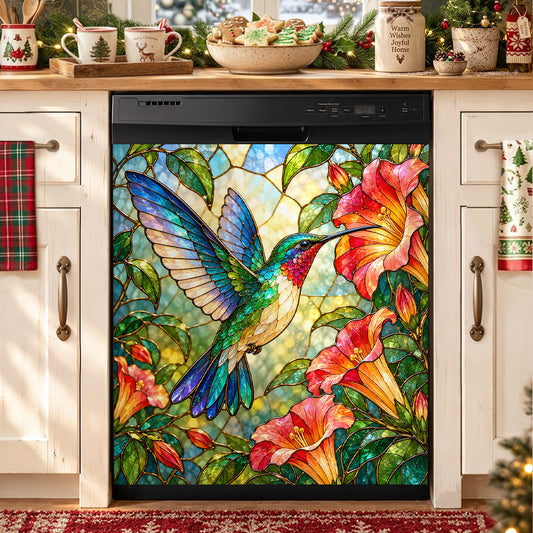 Hummingbird Magnetic Dishwasher Cover Stained Glass Hummingbird