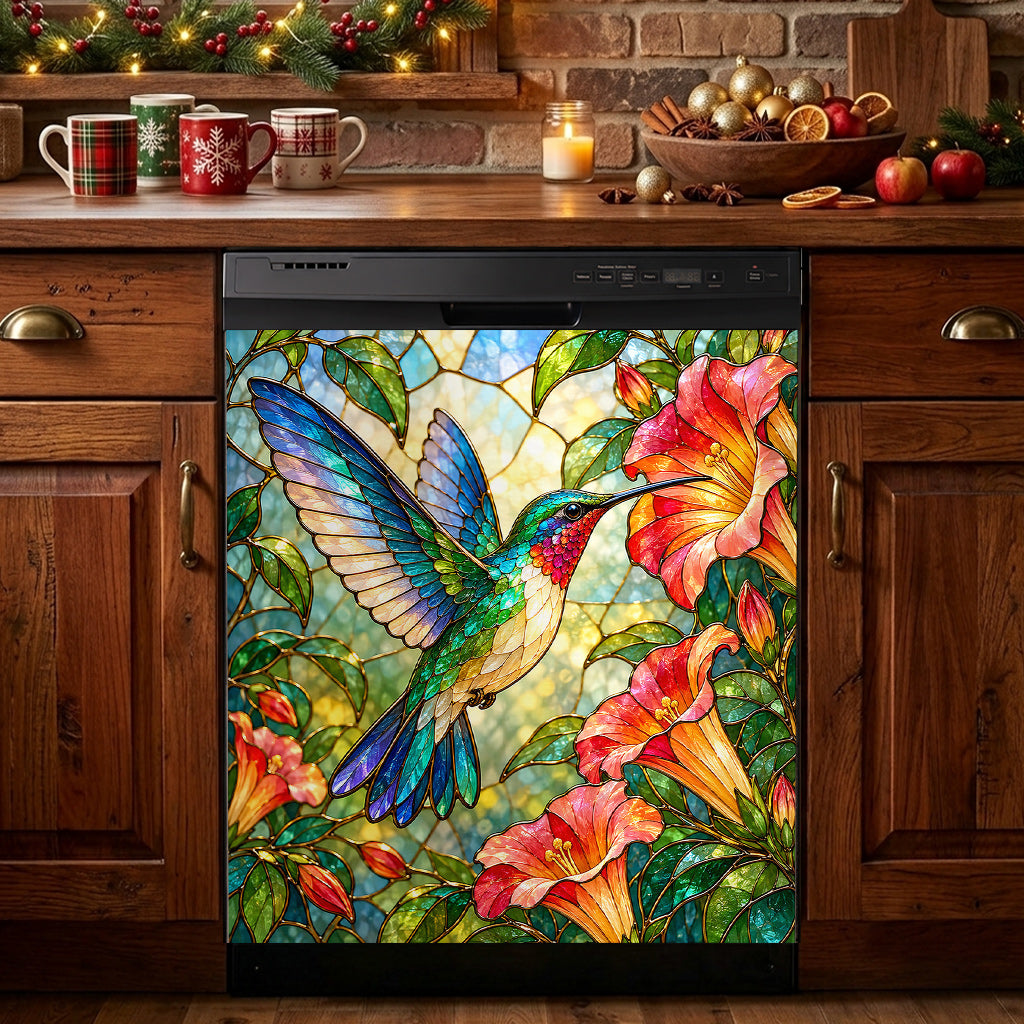 Hummingbird Magnetic Dishwasher Cover Stained Glass Hummingbird