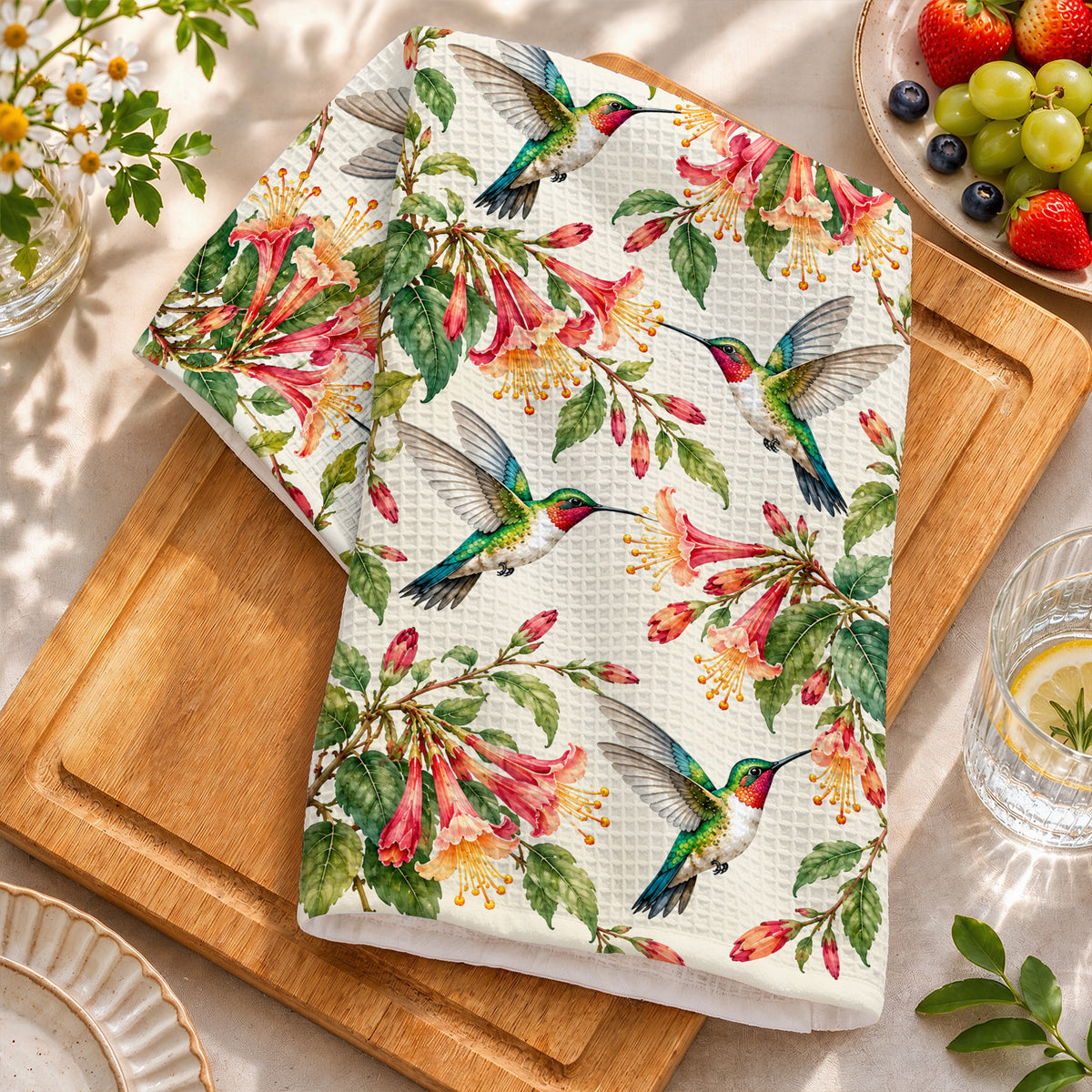 Hummingbird Kitchen Towel Vintage Hummingbird Garden