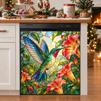 Hummingbird Magnetic Dishwasher Cover Stained Glass Hummingbird