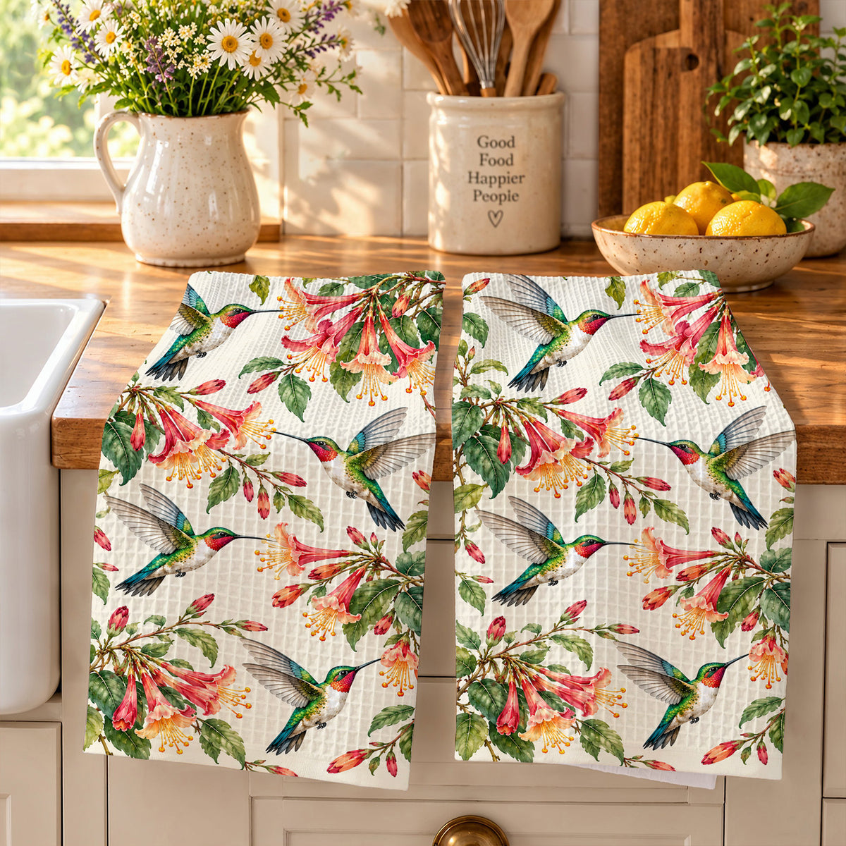 Hummingbird Kitchen Towel Vintage Hummingbird Garden
