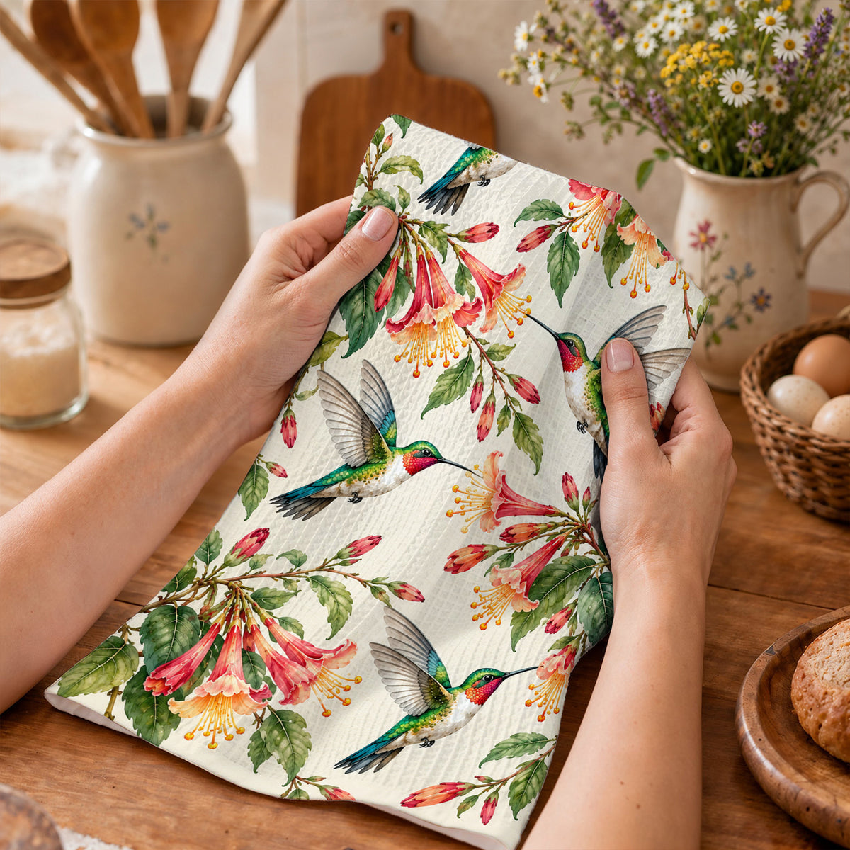 Hummingbird Kitchen Towel Vintage Hummingbird Garden