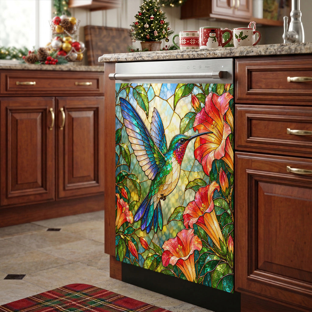 Hummingbird Magnetic Dishwasher Cover Stained Glass Hummingbird