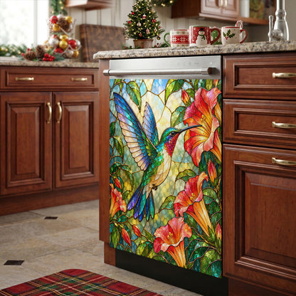 Hummingbird Magnetic Dishwasher Cover Stained Glass Hummingbird