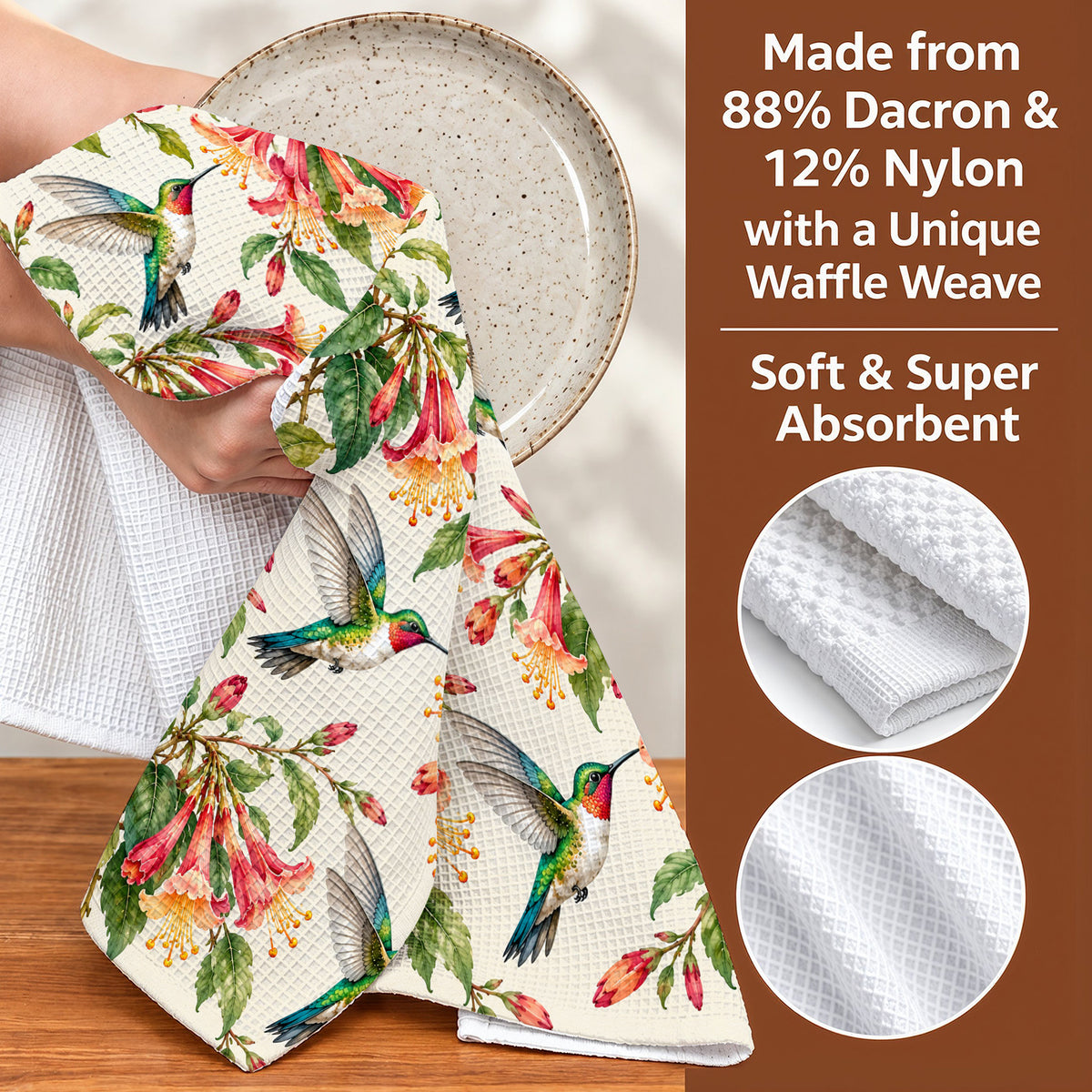 Hummingbird Kitchen Towel Vintage Hummingbird Garden