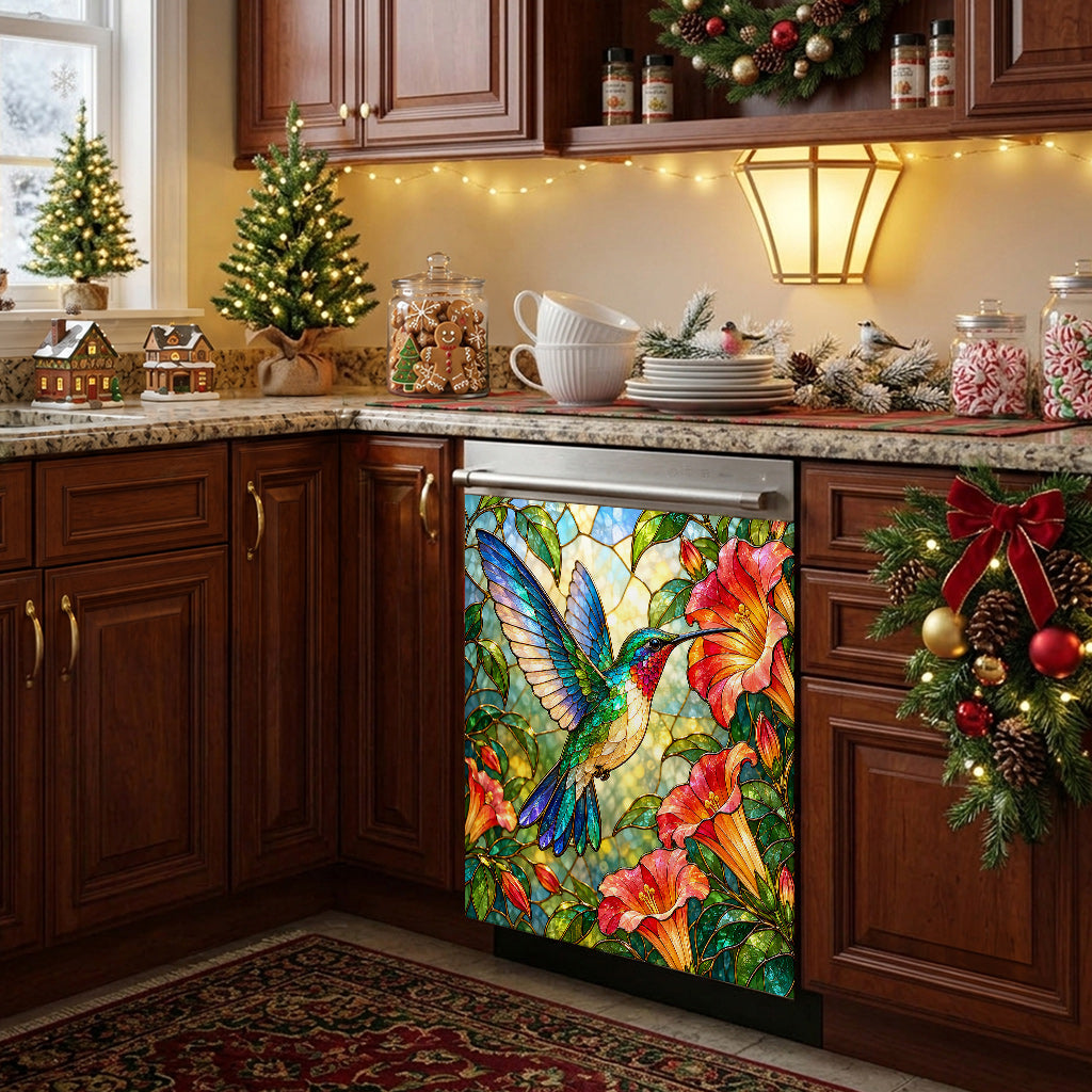 Hummingbird Magnetic Dishwasher Cover Stained Glass Hummingbird