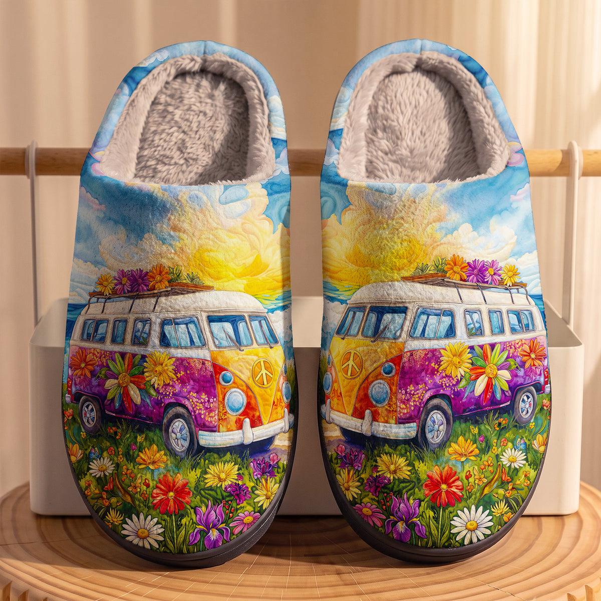 Hippie Van Fleece Lined Slippers
