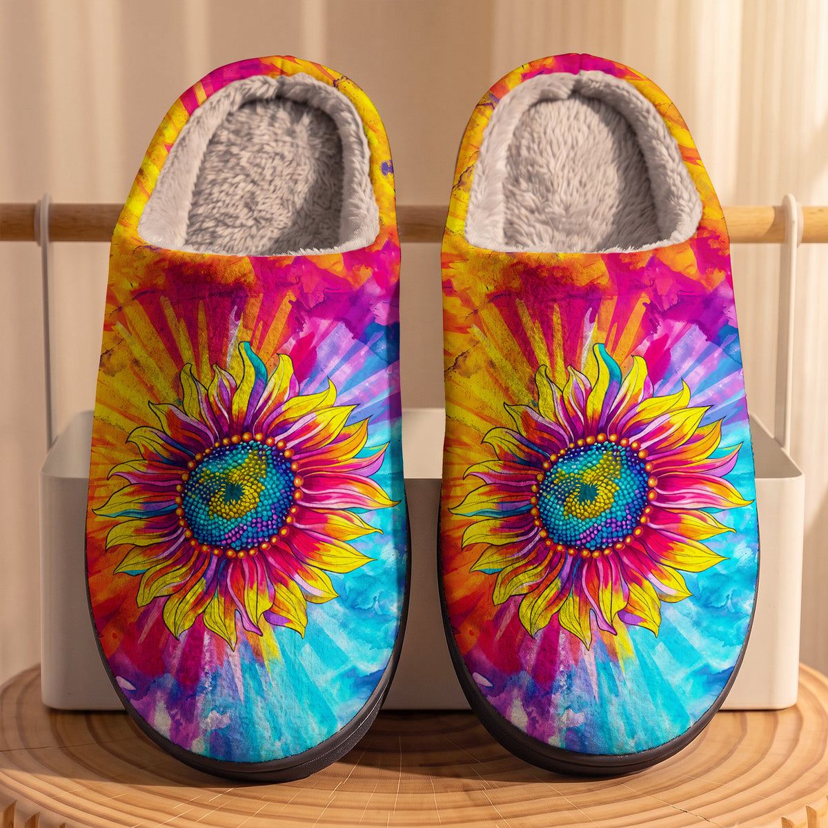 Hippie Sunflower Fleece Lined Slippers