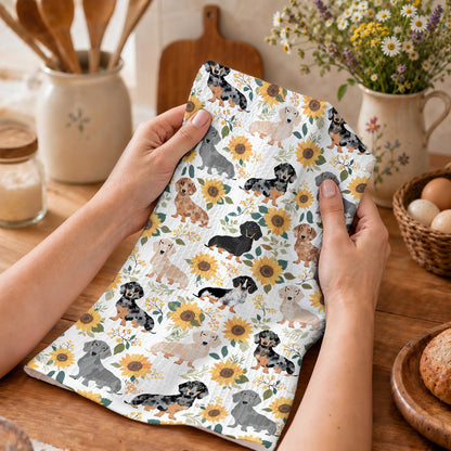 Dachshund Kitchen Towel Dachshunds Among Sunflowers