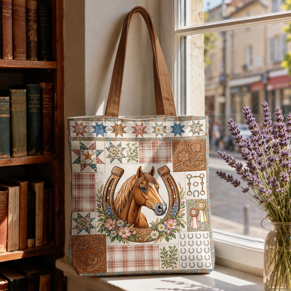Horse Canvas Tote Bag Country Patchwork Horse