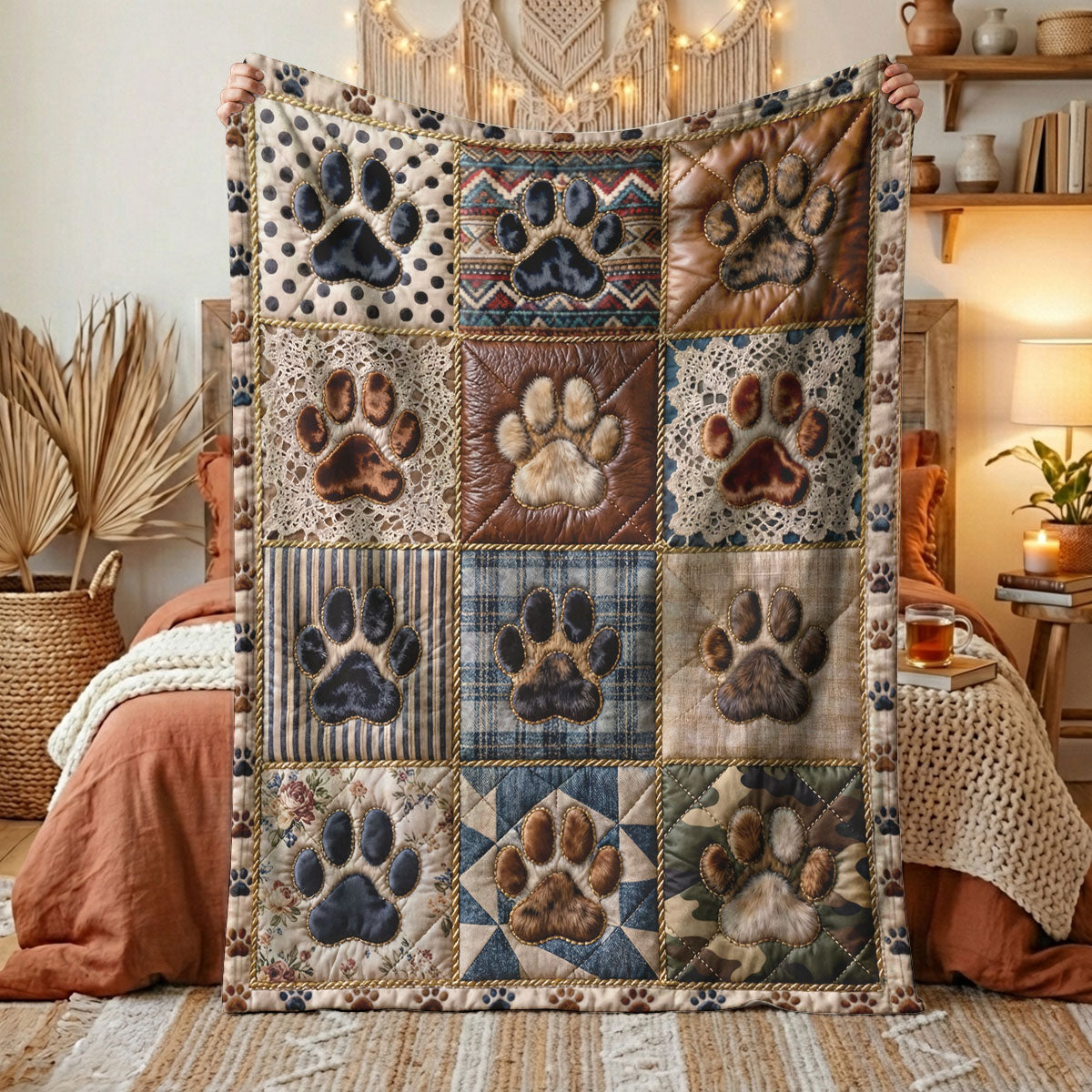 Dog Fleece Blanket Cozy Patchwork Paws