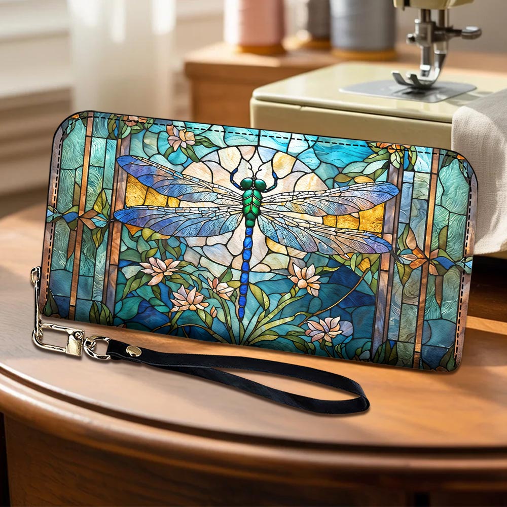 Dragonfly Leather Wallet Dragonfly Grace In Stained Glass