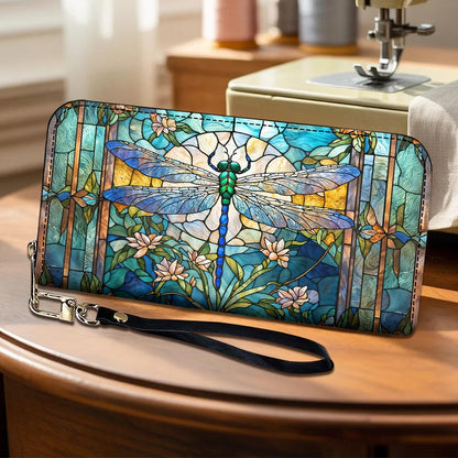 Dragonfly Leather Wallet Dragonfly Grace In Stained Glass