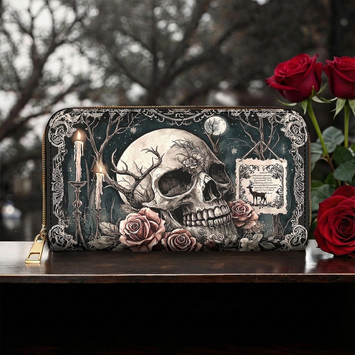 Gothic Skull Leather Wallet The Skull Beneath the Night Garden