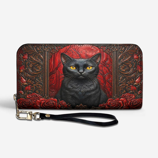 Black Cat Gothic Leather Wallet Blood Moon Cat