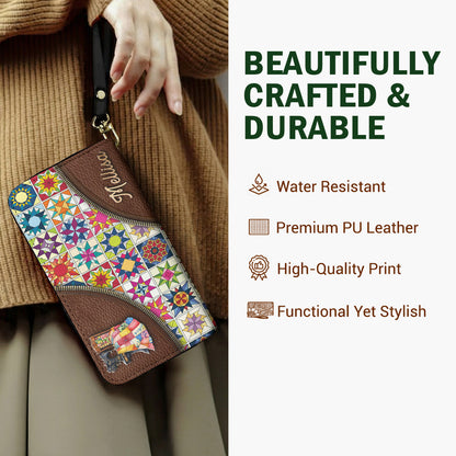 Sewing Lover Leather Wallet Personalized Colorful Quilt Blocks