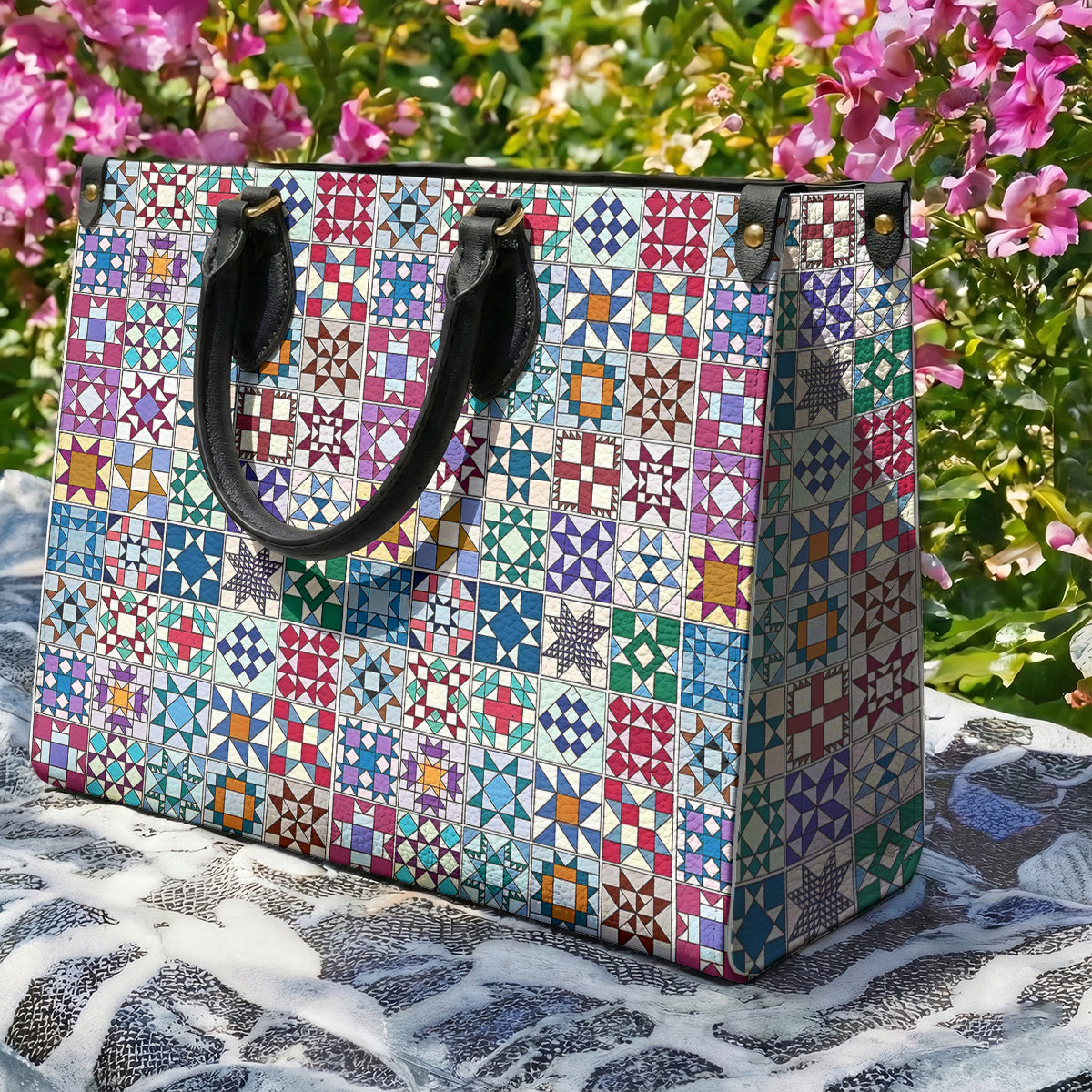 Sewing Lover Leather Handbag Traditional Quilt Blocks