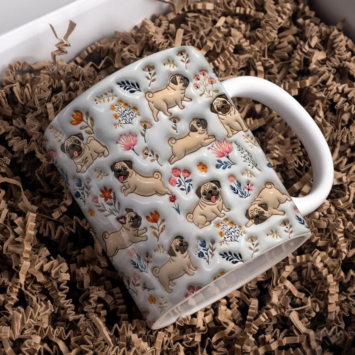Pug Ceramic Mug Happy Field Flowers
