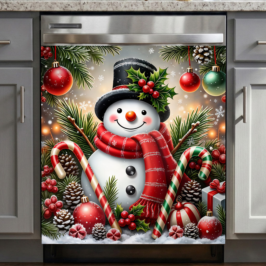 Christmas Magnetic Dishwasher Cover Jolly Snowman Christmas Cheer