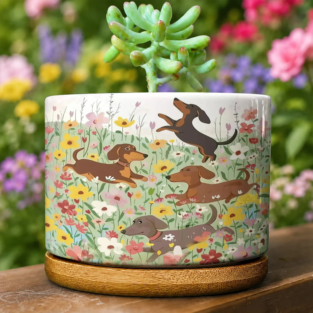 Dachshund Ceramic Plant Pot Happy Dachshunds In Flower Garden