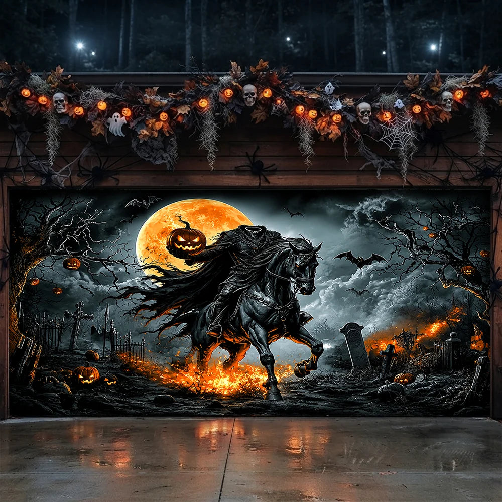 Halloween Garage Door Banner Decoration Legend Of The Headless Rider