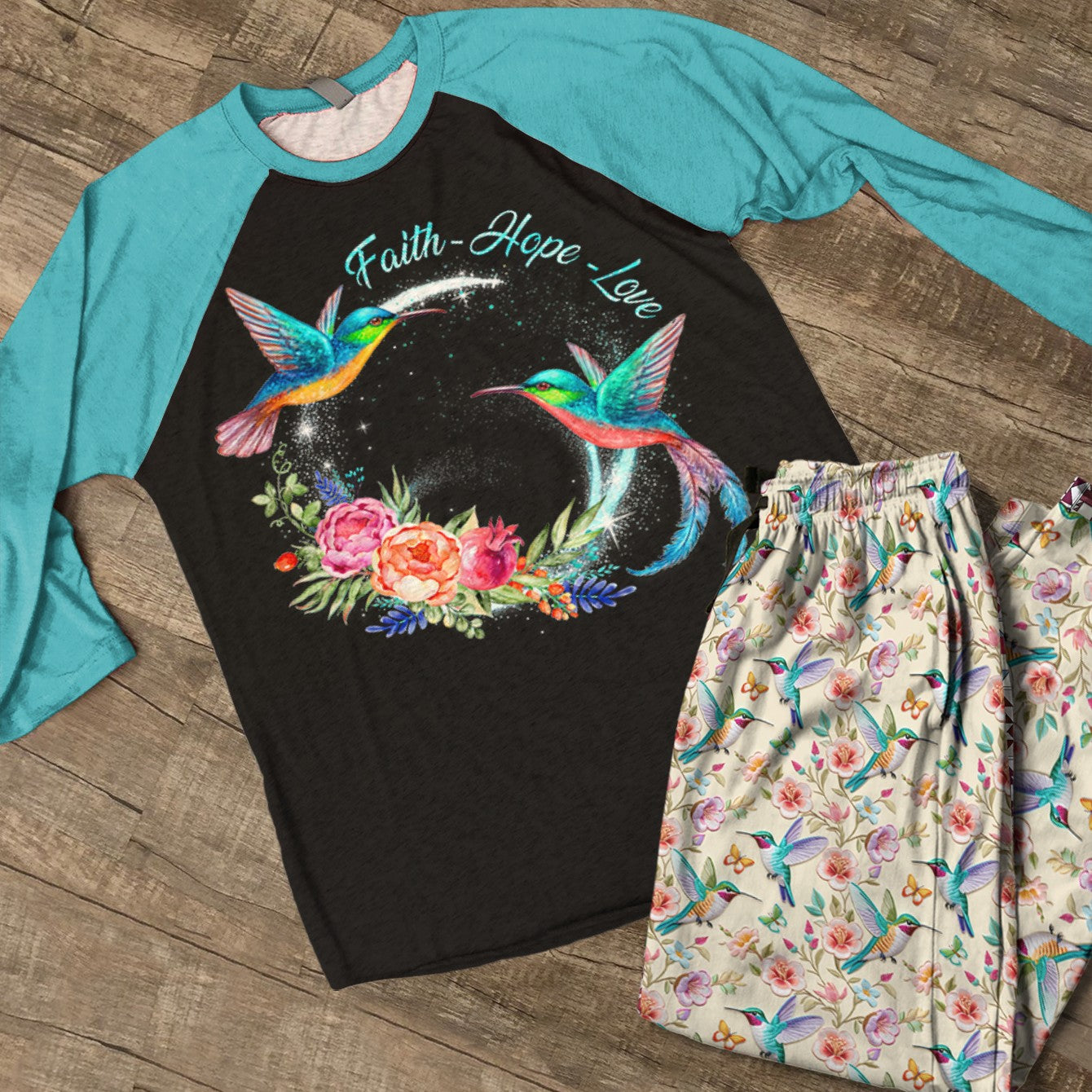 Hummingbird Raglan Lounge Pajamas Faith Hope Love