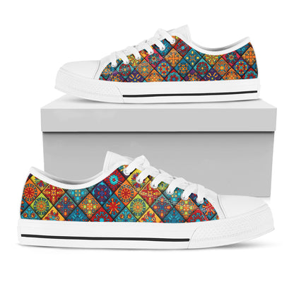 Mandala Women's Low Top Shoes Mandala Flower Blocks
