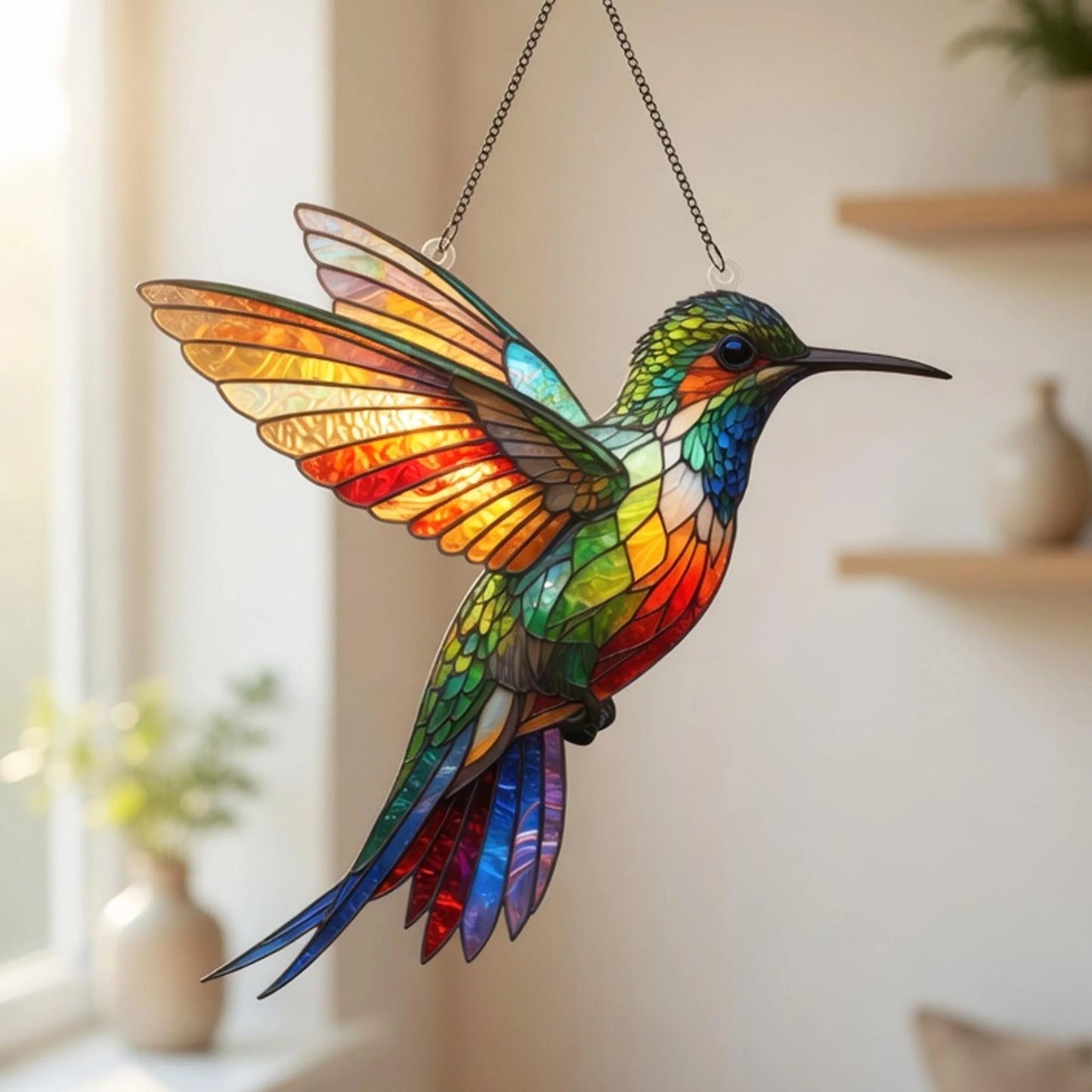 Vibrant Hummingbird 3D Glass Suncatcher – Bird Lover Gift & Window Décor