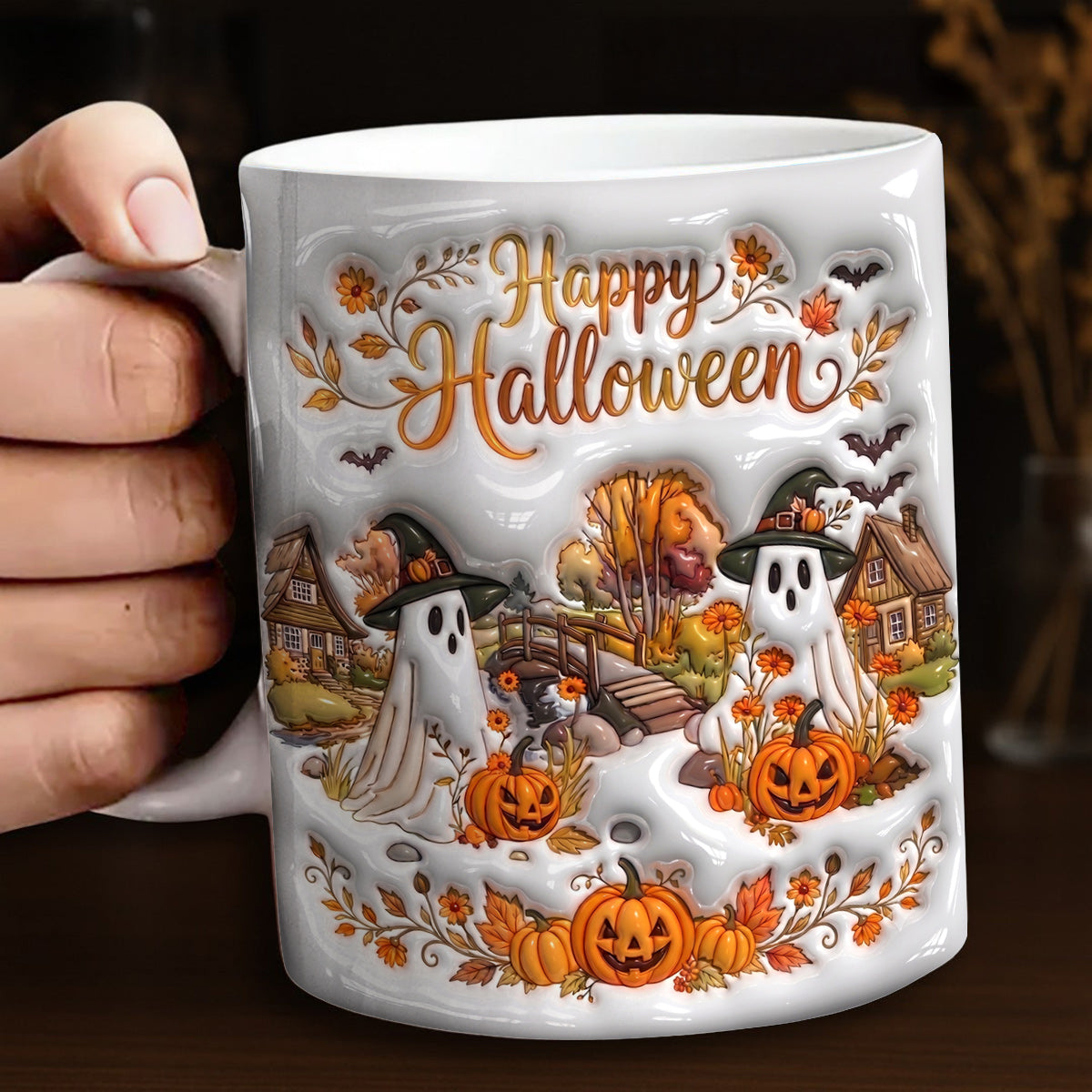 Halloween Gifts Ceramic Mug Happy Halloween Ghost Village