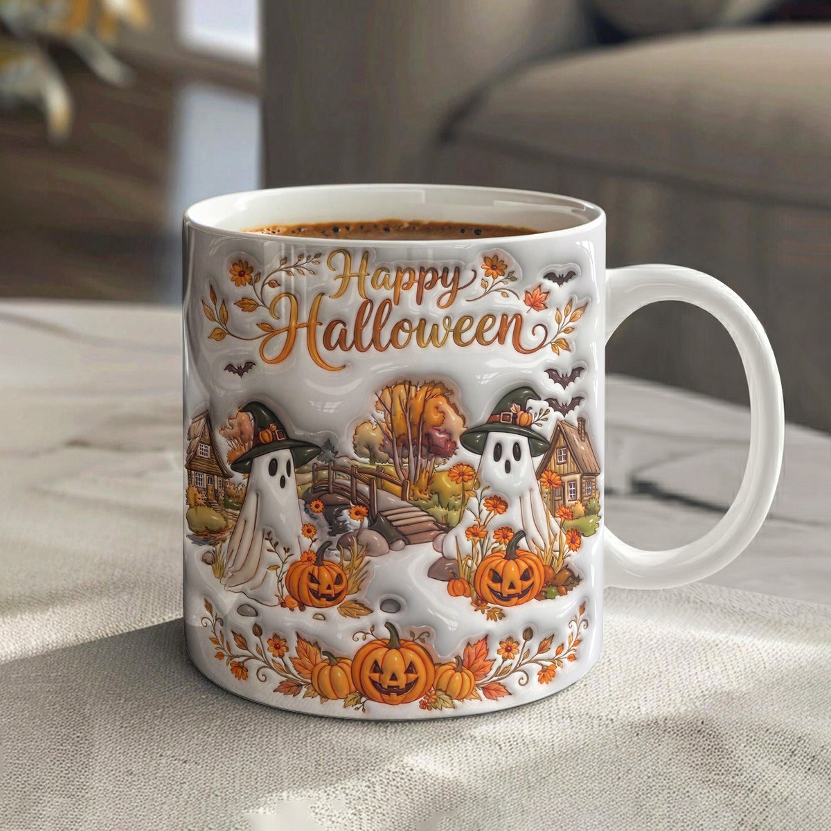 Halloween Gifts Ceramic Mug Happy Halloween Ghost Village