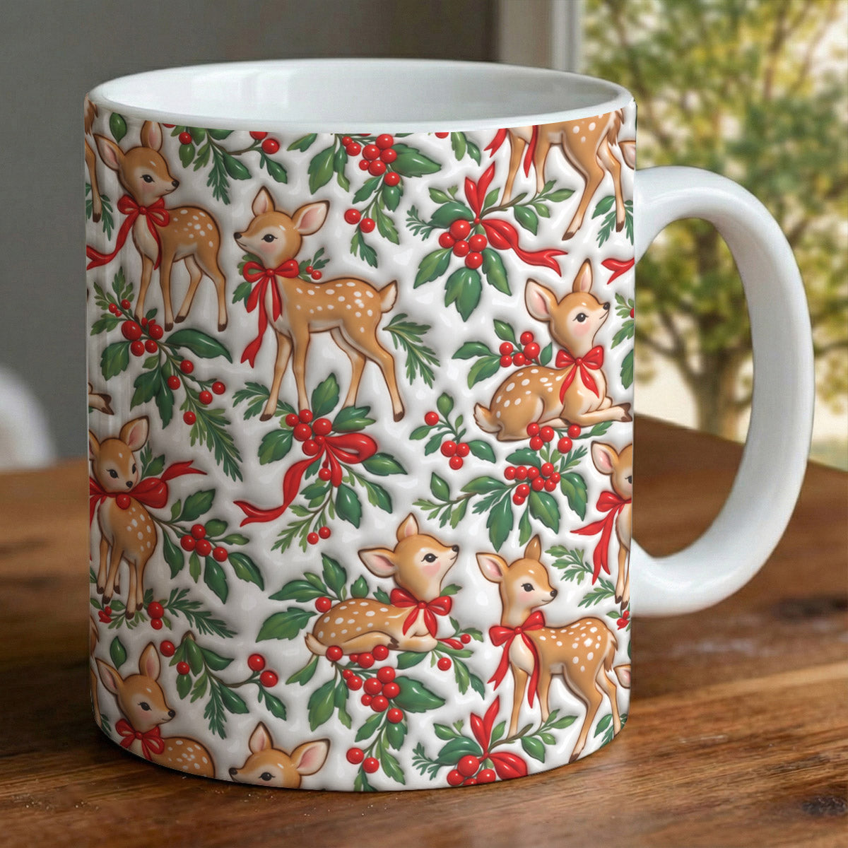 Christmas Ceramic Accent Mug Holly Jolly Fawns
