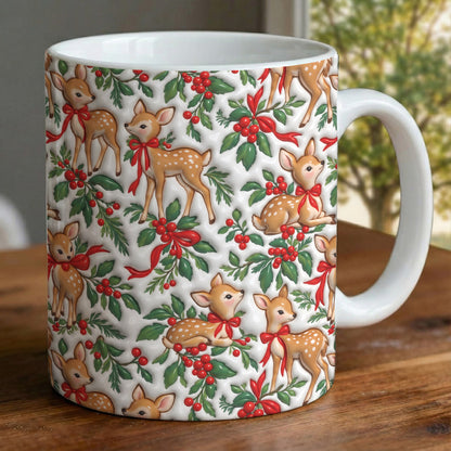 Christmas Ceramic Accent Mug Holly Jolly Fawns