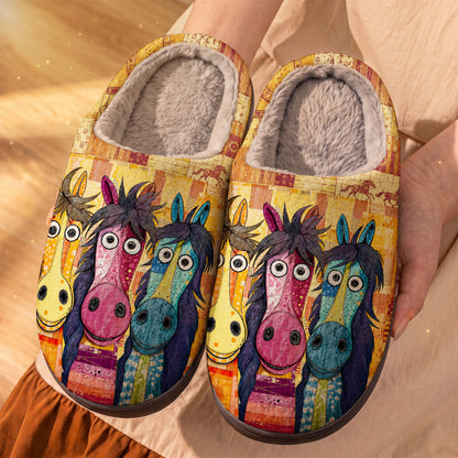 Whimsical Horses Fleece Lined Slippers