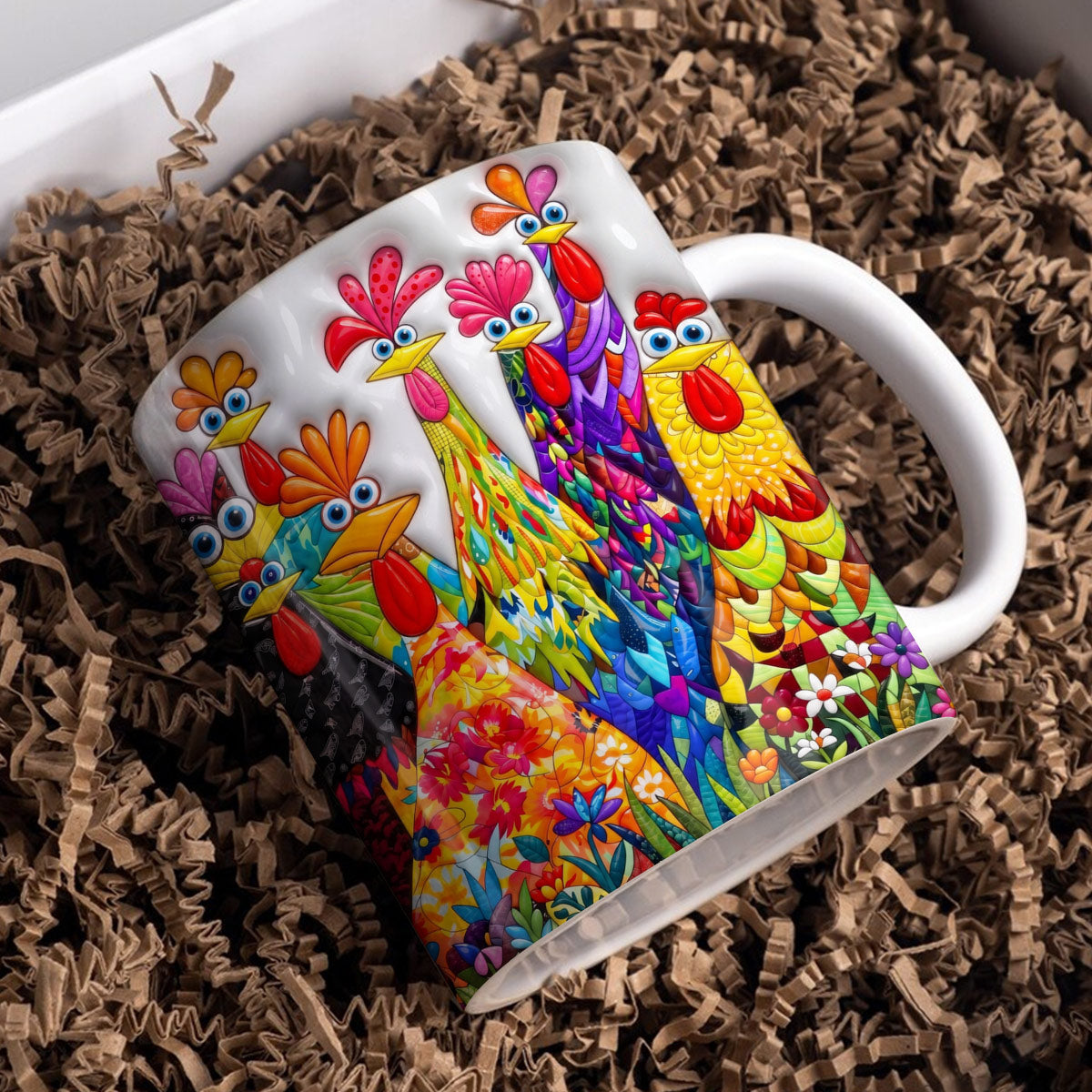 Chicken Ceramic Mug Colorful Chickens