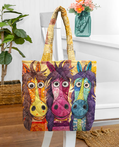 Horse Quilted Tote Bag Rustic Horses