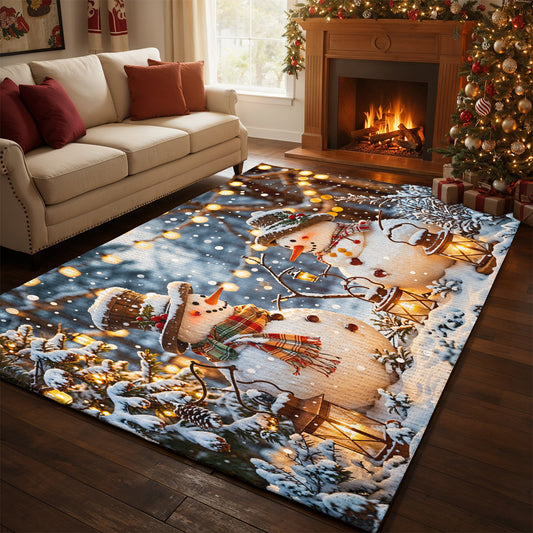 Christmas Area Rug Happy Snowmen’s Cozy Forest Glow