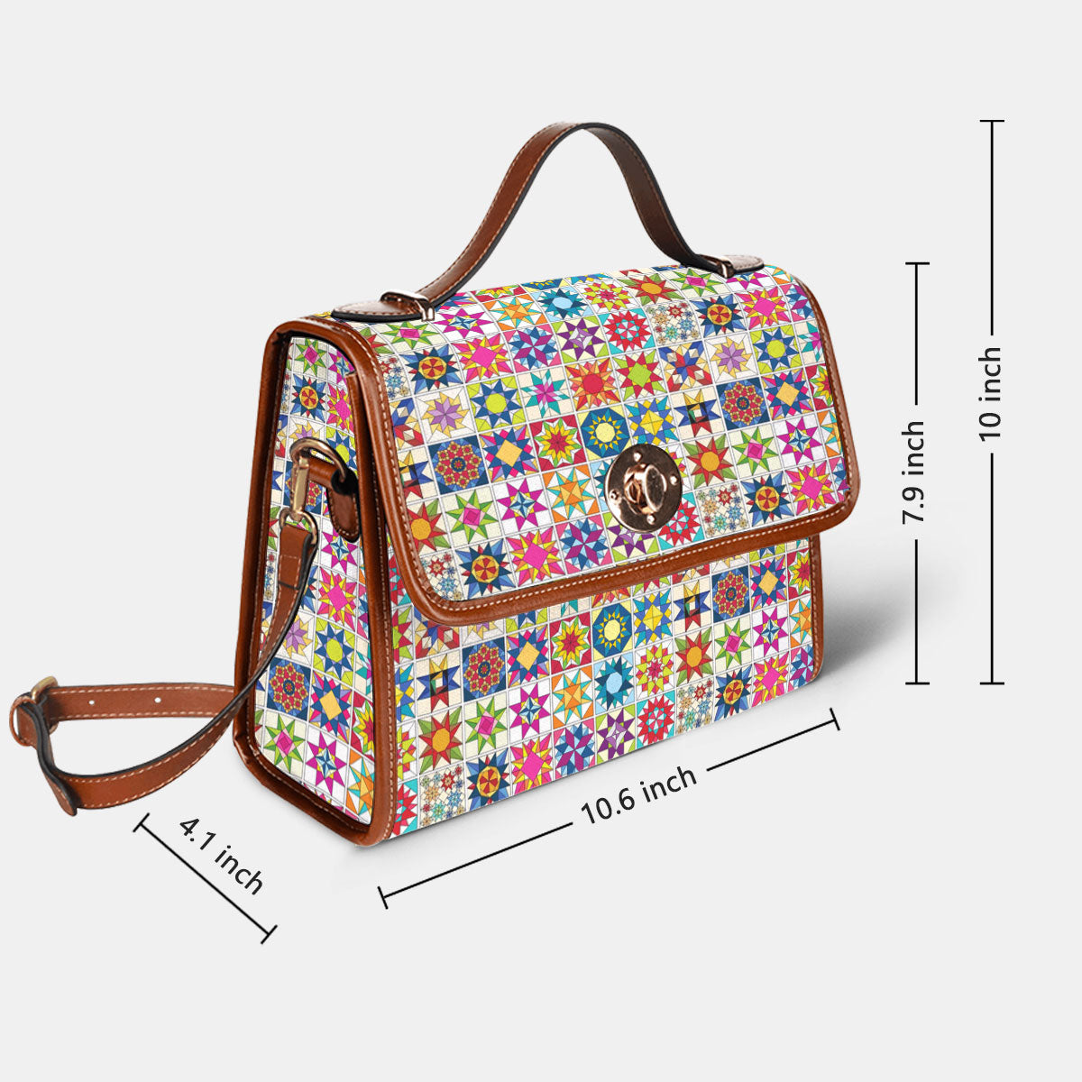Sewing Lover Satchel Handbag Colorful Quilt Blocks