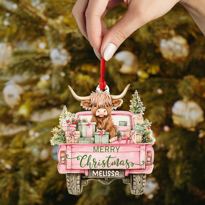 Highland Cow Acrylic Ornament Highland Christmas Truck Personalized