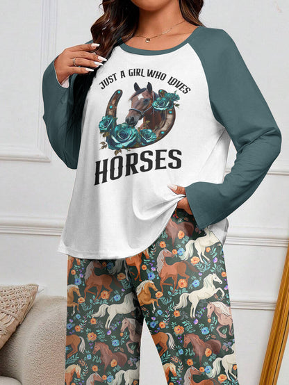 Horse Raglan Lounge Pajamas Blue Rose Horse